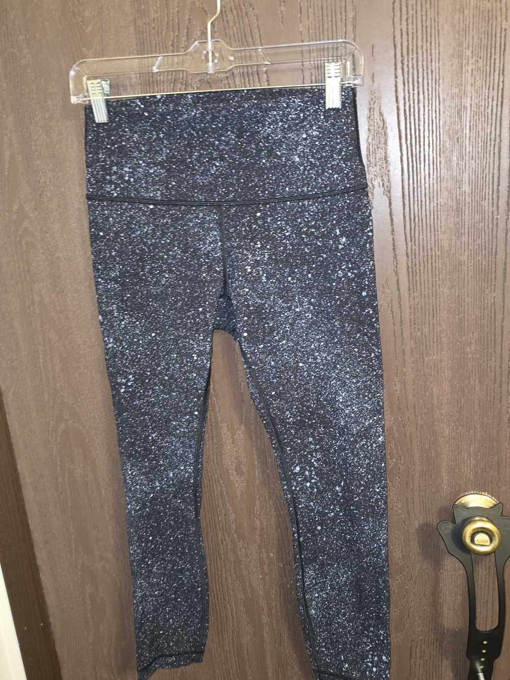 Lululemon Align leggings in the Luminesce Splatter Ice Grey Black pattern.